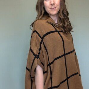 Beacon Cove Brown Poncho S Boho Zip Neck Knit